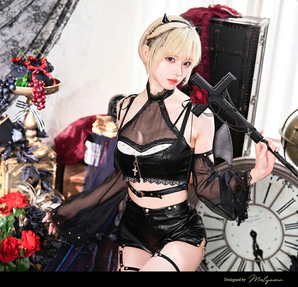 [正規品]【即納】【月海つくねコラボ】コスプレ サキュバス デビル 悪魔 レザー ブラック 黒 モノトーン コンカフェ ニーハイ レディース 大人 女性 ハロウィン malymoon マリームーン【10102】 malymoon-10011181 Malymoon(マリームーン) サンプル画像2