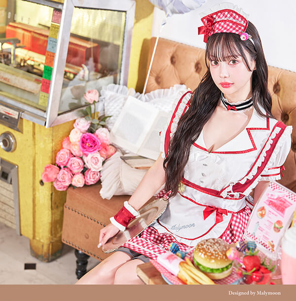 [正規品]【即納】ハロウィン コスプレ 中村里砂 レッド グリーン レトロ メイド ウエイトレス チェックスカート 可愛い 女性 レディース 一式 マリームーン malymoon【9957】 malymoon-10011154 Malymoon(マリームーン) サンプル画像3