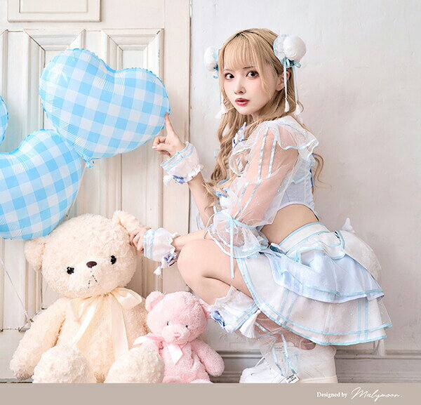 [正規品]【即納】コスプレ 魔法少女 チャイナ 中華 ブルー ピンク セットアップ コンカフェ ニーハイ レディース 大人 女性 ハロウィン malymoon マリームーン【10110】 2