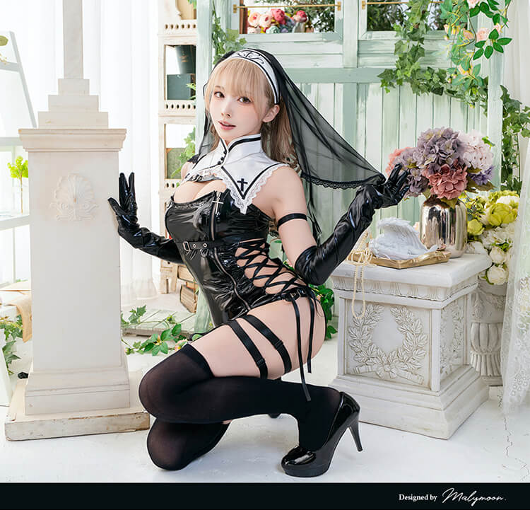 [正規品]【即納】コスプレ レザー シスター 神父 マリア ブラック ホワイト ヴェー...