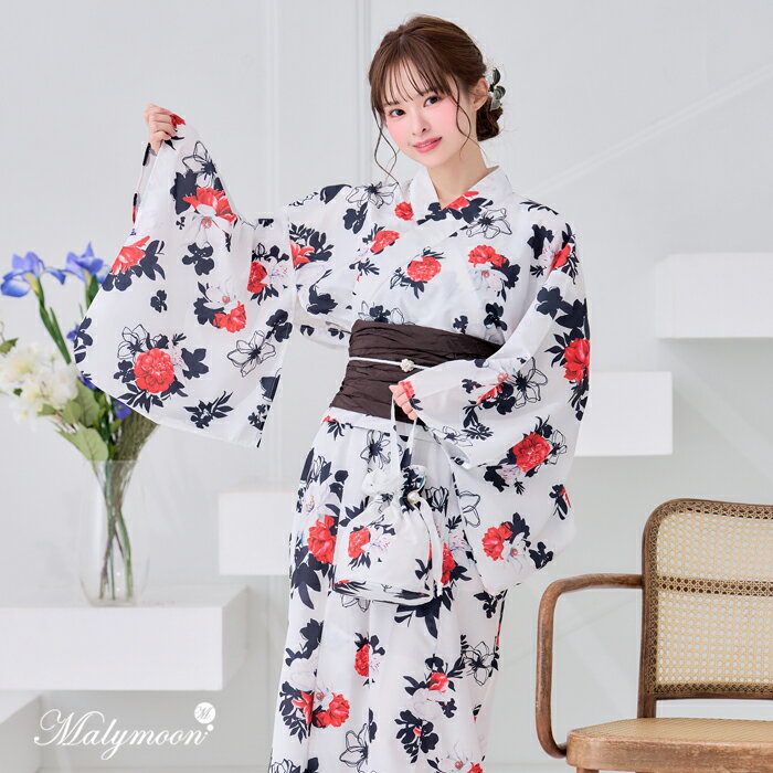 樂天商城 - [正規品]【即納】浴衣 2way 藤咲凪 ten ワンピース 花柄 ホワイト レッド ブルー お揃い 可愛い 女性 レディース 一式 マリームーン malymoon【YK2510308-s】