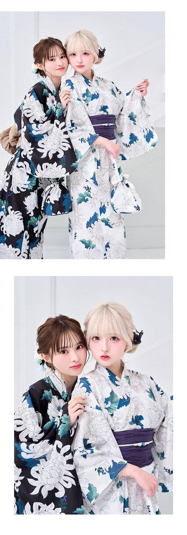 [正規品]【即納】浴衣 2way 藤咲凪 ten ワンピース ホワイト ネイビー ブルー 花柄...