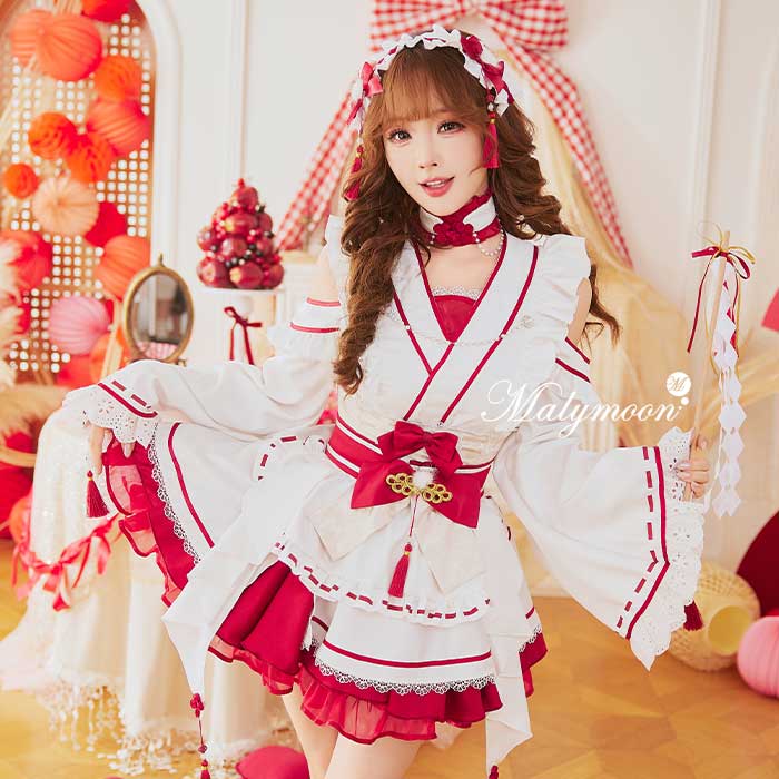 Rakuten - [正規品]【即納】コスプレ 新年 巫女 レース 紙垂 ワンピース ホワイト レディース 大人 女性 ハロウィン malymoon マリームーン【CS25175】