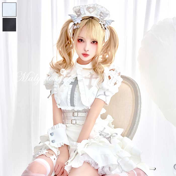 [正規品]【ブラックは予約】コスプレ デビル 悪魔 ナース ブラック ホワイト ピンク クロス 十字架 仮装 ワンピース 可愛い かっこいい 女性 レディース ...