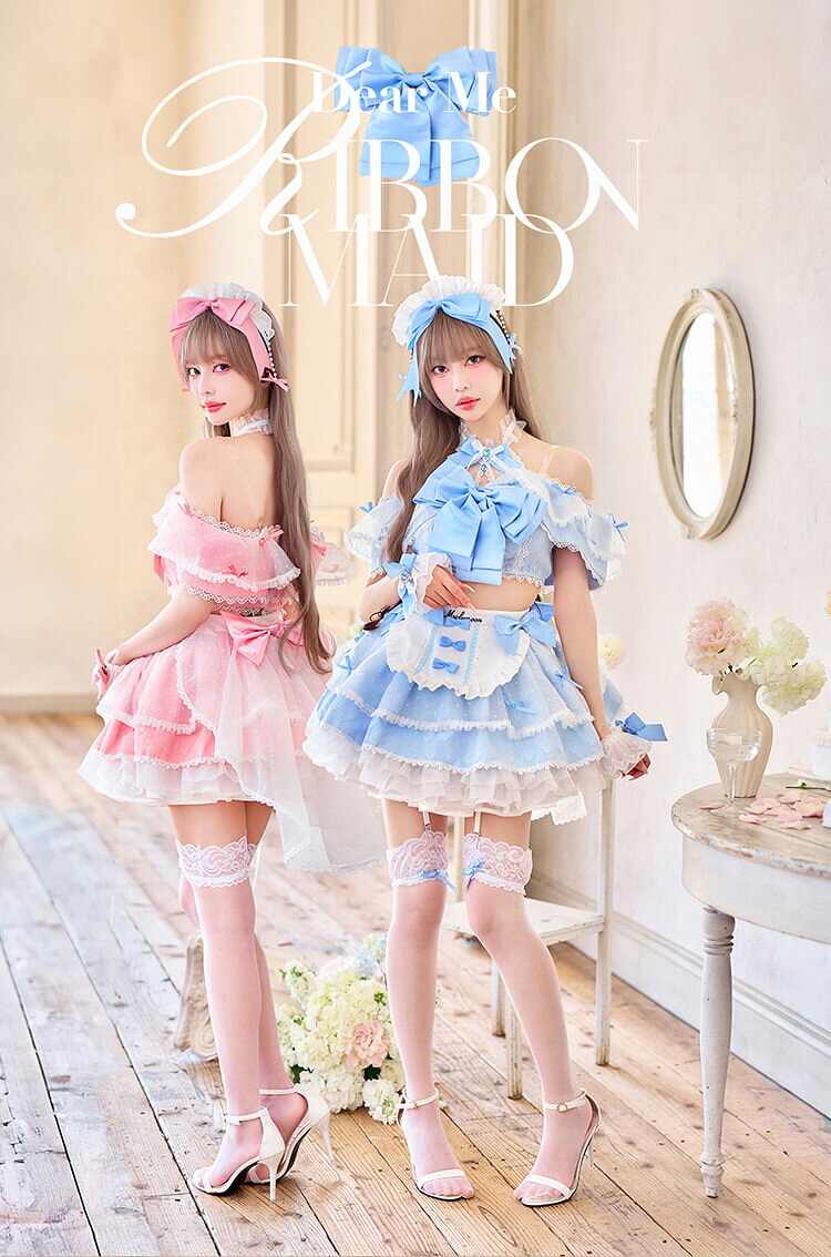 Malymoon(マリームーン)の[正規品]【即納】コスプレ メイド 家政婦 青 リボン 中村里紗 ドット柄 チュール 仮装 可愛い 女性 レディース 一式 マリームーン malymoon【CS26002】｜アングル3