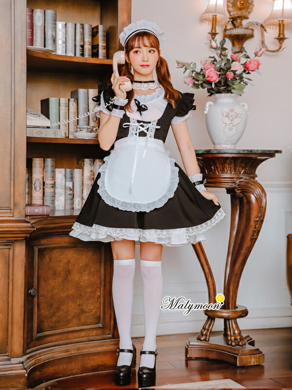 コスプレ メイド服 エプロン 高級 ハロウィン セクシー 可愛い 大きいサイズ ブラック 黒 レース 女性 大人 レディース ワンピース コスチューム 可愛いコスプレ 受注オーダー カスタマイズ Malymoon【8114m】