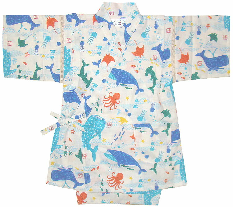 【送料無料】【海の動物】日本製 本格仕様 ベビー こども（子供） 甚平上下2点セット 80・90・100・110cm対応 こども/子供/赤ちゃん/じんべい/チャイルド/男の子/女の子/こども甚平/ 子供 甚平