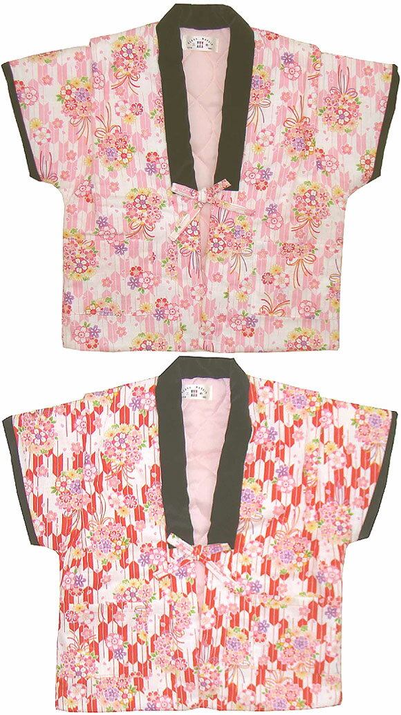 【日本製 ベビー・子供用はんてん】別珍衿 はんてん 子供 奴はんてん（矢絣に楠玉柄） 中綿入りあったか 奴はんてん（80〜100cm)伴天/半天/日本製/こども/ベビー/