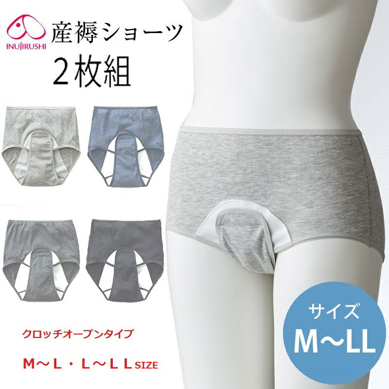 産褥ショーツ 2枚 前開き 犬印本舗 別色 2枚組 IC135 M〜L L〜LL サイズ 入院準備 出産準備 産褥期 犬印 クロッチ 防水 ワンタッチテープ 2枚 セット 下着 ショーツ 産後ショーツ パンツ 前開 産褥 産後 マタニティ メール便 送料無料