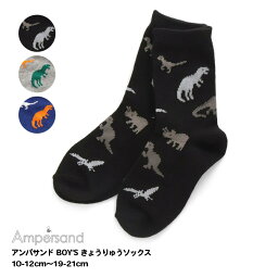 【Ampersand アンパサンド BOY'S きょうりゅうソックスA キッズ 靴下 男の子　10-12cm〜19-21cm】[ampersand 恐竜　総柄　男児 クルー丈 ソックス おしゃれ ブランド 小学生 保育園 幼稚園 子供服 キッズ服　通園　通学]