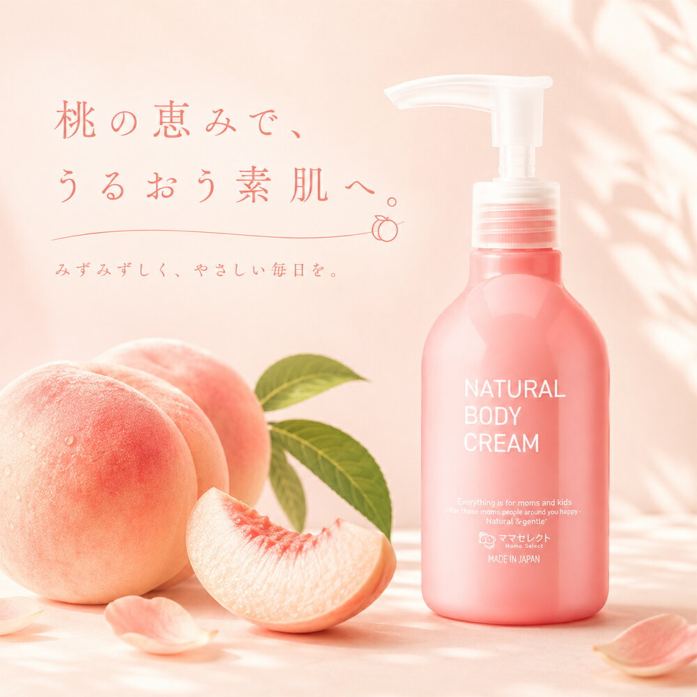 関連商品【SS限定価格】ママセレクト 公式 ベビーローション 国産 120ml...Returna 公式 日本製 アイシャンプー 最強翌日配送 送料無料 ...Returna 公式 選べる3色 カラートリートメント 白髪染め 19...1,980円1,740円1,665円ママセレクト 公式 meguru 2g×30包 妊婦 お茶 ノンカフェ...Returna 公式 キャピキシルまつ毛美容液 日本製 高濃度配合 大...ママセレクト 公式 たんぽぽ茶 2g×30包 無添加 農薬不使用 国内...1,791円1,740円1,680円【SS限定価格】ママセレクト 公式 ラビサラ 除毛クリーム 120g ...【楽天1位＆2冠】ママセレクト 選べる 人気の ハーブティー 健康茶 ...ママセレクト 公式 ラビサラ アフターケア ローション 100ml 日...2,890円4,980円3,980円温活農園 公式 国産 米ぬかパウダー 食用 100g 無添加 送料無料...温活農園 公式 国産 有機 レモングラスティー 2g×30包 オーガ...温活農園 公式 チャーガ茶 2g×30包 無添加 農薬不使用 残留農...1,890円1,980円1,980円▼商品説明 【桃の力で産後もピチッとした肌へ】 桃の葉エキス、3種のCICA成分、5種のセラミドのパワーで産後もピチッとしたお肌に整えます。香りは優しい微香料でニオイつわりでも使いやすいとのお声をいただいております。 【3つのケアでトータルケア】 「保湿」だけでなく、「整える」、「守る」といったトータルのケアが産後には大事！桃の葉、CICA、セラミドがあなたの産後のカラダを優しく包みます。 【桃の力で基礎肌力アップ！】 ポリフェノール、ミネラル、アミノ酸を含んだ桃の葉エキスでうるおいを与えます。 【韓国で話題のCICA成分配合】 ツボクサの葉、茎エキスですぅっとお肌を整えます。 【5種のセラミドがお肌を守る】 セラミドが満たされた肌は潤いが保たれると言われています。 ママセレクトのマタニティクリームは5種のセラミド（セラミドAP、セラミドNP、セラミドAG、セラミドNG、セラミドEOP）を贅沢に配合！ ▼名称 ママセレクト NATURAL BODY CREAM ▼内容量 200ml ▼全成分 【成分】水、プロパンジオール、トリ（カプリル酸／カプリン酸）グリセリル、グリセリン、ペンチレングリコール、ラウリン酸メチルヘプチル、加水分解水添デンプン、グリコシルトレハロース、BG、アミノ酪酸、カプリル酸グリセリル、ツボクサ葉エキス、乳酸桿菌／セイヨウナシ果汁発酵液、グリセリルグルコシド、グルコノバクター／ハチミツ発酵液、プルーン分解物、メチルグルコシドリン酸、（リシン／プロリン）銅、アラリアエスクレンタエキス、カンゾウ根エキス、セージ葉エキス、ツボクサ葉／茎エキス、ヒアルロン酸Na、加水分解コンキオリンタンパク、加水分解シルク、トウキンセンカ花エキス、ハトムギ種子エキス、ラベンダー花エキス、レモングラス葉／茎エキス、ヒバマタエキス、アロエベラ葉エキス、ツボクサエキス、プラセンタエキス、モモ葉エキス、チャ葉エキス、イタドリ根エキス、オウゴン根エキス、カミツレ花エキス、ローズマリー葉エキス、アラントイン、加水分解コラーゲン、（アクリル酸ヒドロキシエチル／アクリロイルジメチルタウリンNa）コポリマー、グリチルリチン酸2K、アボカド油、アルガニアスピノサ核油、オリーブ果実油、スクワラン、ヤシ油、ホホバ種子油、アーモンド油、シア脂、マカデミア種子油、アンズ核油、フィトステロールズ、セラミドNG、セラミドAP、セラミドAG、セラミドNP、セラミドEOP、ヒマワリ種子油、ダイマージリノール酸ダイマージリノレイルビス（ベヘニル／イソステアリル／フィトステリル）、海水、キサンタンガム、スクレロチウムガム、ステアリン酸グリセリル、水添レシチン、セテアリルアルコール、ベヘニルアルコール、トコフェロール、フェノキシエタノール、イランイラン花油、グレープフルーツ果皮油、コリアンダー果実油、ニオイテンジクアオイ油、ベチベル根油、マンダリンオレンジ果皮油、メボウキ油、ラベンダー油、オレンジ果皮油 【ご注意】●お肌に異常が生じていないかよく注意して使用してください。●お肌に合わないときはご使用をおやめください。●傷、はれもの、湿疹等、異常のある部分には使用しないでください。●使用中や使用後に赤み、はれ、かゆみ、刺激、色抜け（白斑等）や黒ずみ等の異常が現れた場合は使用を中止し、皮膚科専門医等にご相談されることをおすすめします。使用を続けると悪化する場合があります。●目に入らないように注意してください。目に入った場合はこすらずすぐに洗い流してください。目に異物感が残る場合は眼科医に相談してください。●高温又は低温の場所、直射日光のあたる場所を避け、乳幼児の手の届かないところに保管してください。●天然由来成分配合のため、保管状況によって色調に多少の違いが生じる場合がありますが、ご使用に問題ありません。 ※モモ葉エキス、ツボクサ葉エキス、ツボクサ葉/茎エキス、 　ツボクサエキス配合（全て保湿成分） ▼生産国 日本 ▼発売元 株式会社食選館〒810-0014 福岡県福岡市中央区平尾2-9-8 サンハイツ平尾202 ▼広告文責 株式会社食選館 （092-526-7272） ▼区分 日本製/化粧品 ▼関連情報 妊娠線クリーム 妊娠線 クリーム 妊娠腺オイル クリーム リターナ オーガニック ストレッチマーク マタニティオイル プレゼント マタニティ ママセレクト 妊娠線 クリーム 低刺激 無香料 美容 オーガニック 天然 高保湿 無添加 敏感肌 プレゼント ふるさと納税
