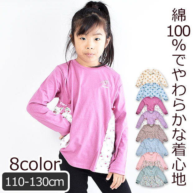 【送料無料】 LovelyTune 長袖Tシャツ 4タイプ プリント ロンT 長袖 Tシャツ シャツ ロンティー キッズ 110cm 120cm 130cm 女の子 子供服 トップス 綿100％ かわいい おしゃれ 保育園 幼稚園 小学生 春 こども服 ピンク グリーン 水色 ブルー コットン100％