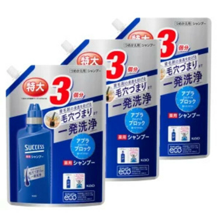 [3個セット]サクセス 薬用シャンプー つめかえ用 大容量 960ml 花王 サクセス シャンプー 詰め替え用 メンズ 買い置き 汚れ アクアシトラス 医薬部外品 Kao【KCP】
