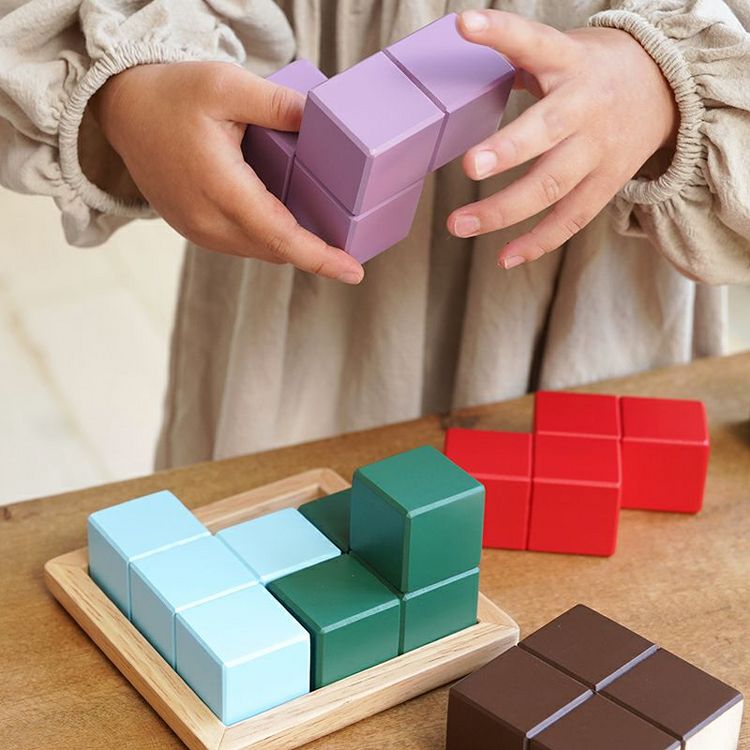 積み木 知育玩具 木製ブロック 木のおもちゃ 賢人パズル木製玩具 組み立てパズル けんじんパズル 立体パズル 知の贈り物 テキストブック付き ギフト プレゼント エド・インター クリスマス 3