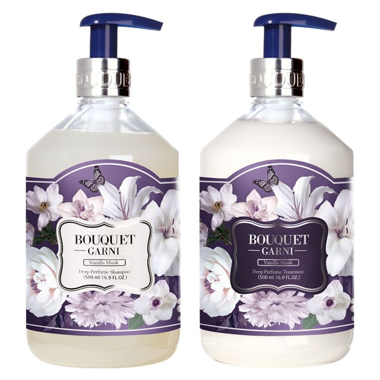 韓国ヘアケア 香り長持ち ブーケガルニ Bouquet Garni シャンプー+トリートメント バニラムスクの香り 各500mlシャンプートリートメントセット 韓国発ブランド パフュームシャンプ 植物由来成分 うるおいキープ パフューム&機能性 【D】