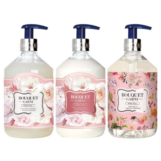 韓国発ブランド 3点セット 香り長持ち Bouquet Garni シャンプー+トリートメント+ボディシャワー ホワイトムスクの香り 各500mlヘアケア ボディケア パフュームシャンプ 植物由来成分 うるおいキープ パフューム&機能性 ブーケガルニ 【D】 韓国発ブランド 3点セット 香り長持ち Bouquet Garni シャンプー+トリートメント+ボディシャワー ホワイトムスクの香り 各500mlヘアケア ボディケア パフュームシャンプ 植物由来成分 うるおいキープ パフューム&機能性 ブーケガルニ 【D】