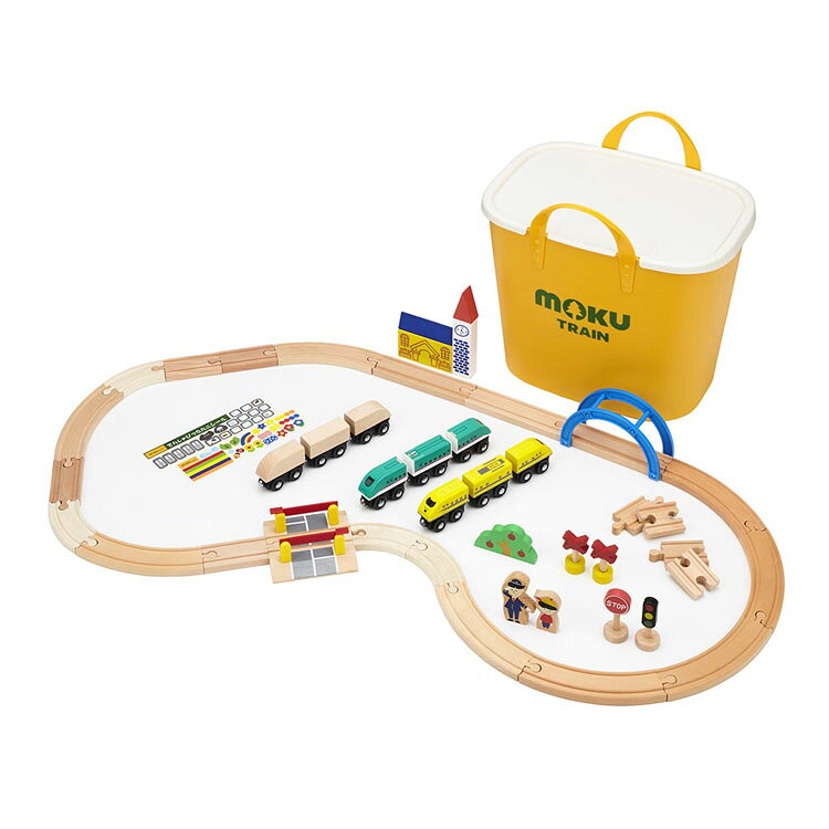 mokuTRAIN 木製電車とレールセットスタックストー入り MOK-512mokuTRAIN モクトレイン 電車 鉄道 レールセット 木製玩具 知育玩具 木製電車 木製レール レール （株）ポポンデッタ