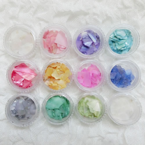 【条件付きメール便OK】シェル フレーク 粗め 大きめ 薄め 12色 セット ケース付き サマー ネイル ジェル・レジンの埋め込み 封入パーツ