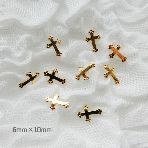 【メール便OK】☆ 十字架 クロス 6mm×10mm ゴールド アート メタルパーツ サマー クリスマス 神 ジーザス キリスト クリスチャンネイル