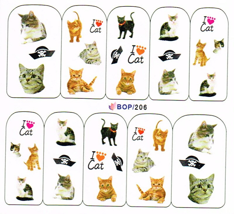 【メール便OK】ネイルシール598　ネイルタトゥー　ネコ　ウォーターネイルシール水に塗らして貼るだけ..