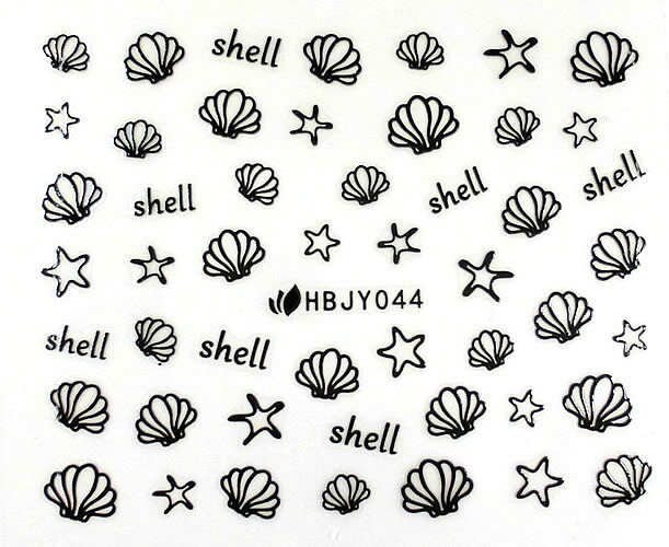 【メール便OK】ネイルシール727 黒 ブラック シェル 貝 サマー ヒトデ 星 スター