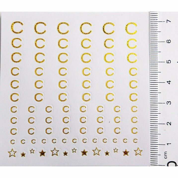【メール便OK】パッケージなし　ネイルシールns09　アルファベット　イニシャルゴシック体【C】ゴールド＆星