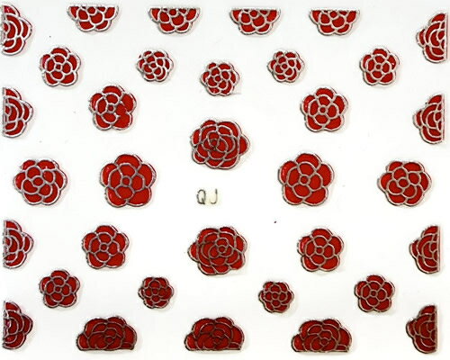 【メール便OK】ネイルシール783 カメリア レッド ライン/シルバー フラワー ジェルネイル埋め込み簡単