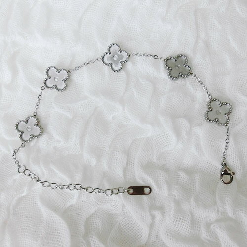 ステンレスブレスレット40 両面 四つ葉 チェーン ステンレス素材【メール便OK】ジュエルハンドメイドデコ☆手作りアクセサリー・グルーの土台に手作りジュエリー【グルー　デコアクセサリーの土台】