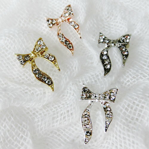 【メール便OK】 　りぼん　パーツ　リボン　ネイル　ストーン　全4色　ビジュー　シルバー　ゴールド　クロム　ピンク　セルフネイル　1個