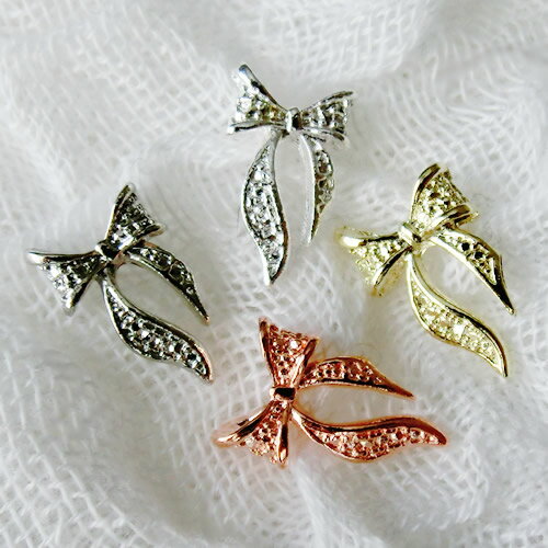 【メール便OK】 　りぼん　パーツ　リボン　ネイル　全4色　ビジュー　シルバー　ゴールド　クロム　ピンク　セルフネイル　2個