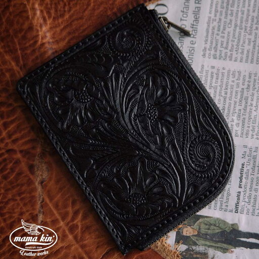MAMA KIN' L字ファスナー Lzip Lファスナー Lジッパー 財布 エルジップ エルファスナー レザーカービング ヌメ革 サドルレザー 牛革 レザーウォレット 黒 ブラック ba009cv01blk MAMA KIN' L字ファスナー Lzip Lファスナー Lジッパー 財布 エルジップ エルファスナー レザーカービング ヌメ革 サドルレザー 牛革 レザーウォレット 黒 ブラック ba009cv01blk