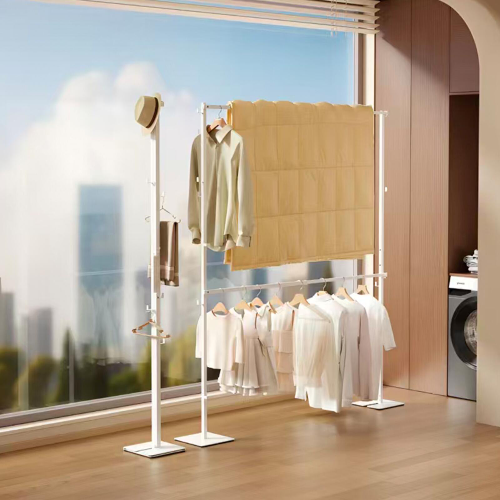 室内物干し 折り畳み 組み立て簡単 二段 横棒長さ自由調整 W101~172×D25×H190cm 洗濯物干し 室内物干しスタンド 物干し竿 ホワイト/ブラック