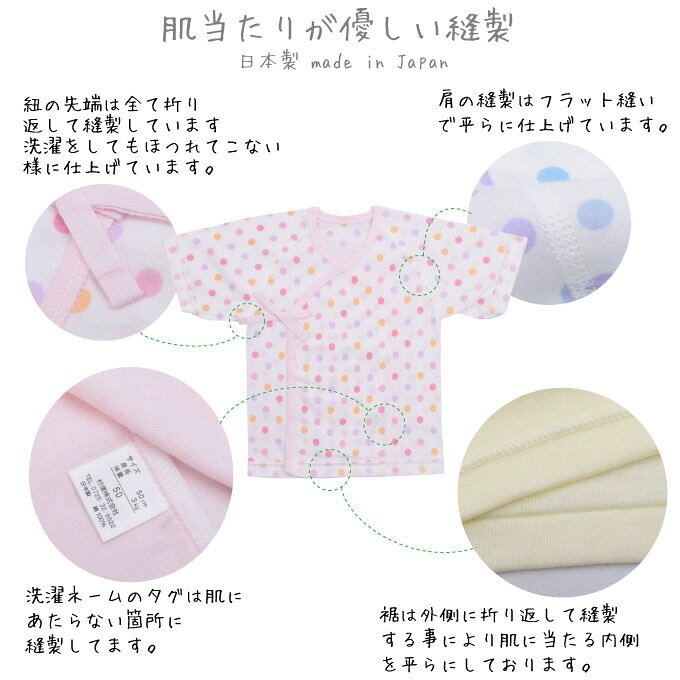 2枚組★日本製【短肌着 2枚組】 無地 水玉 50cm 日本製 新生児 ベビー 出産準備 出産祝い コンビ 肌着 50 60 綿 100% 出産準備 白 50-60cm 新生児 ほほえみ工房 村信 女の子 男の子 ベビー肌着 赤ちゃん ギフト 出産祝い プレゼント 送料無料 下着 ロンパース 半袖 3