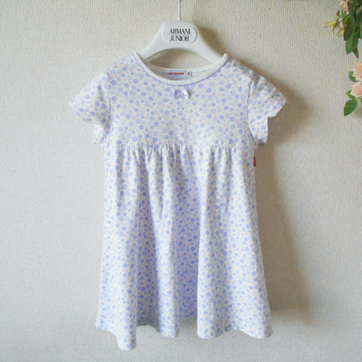 【中古】ミキハウス MIKIHOUSE 100cm キッズ 子供服 女の子 ワンピース 花柄 リボン 日本製