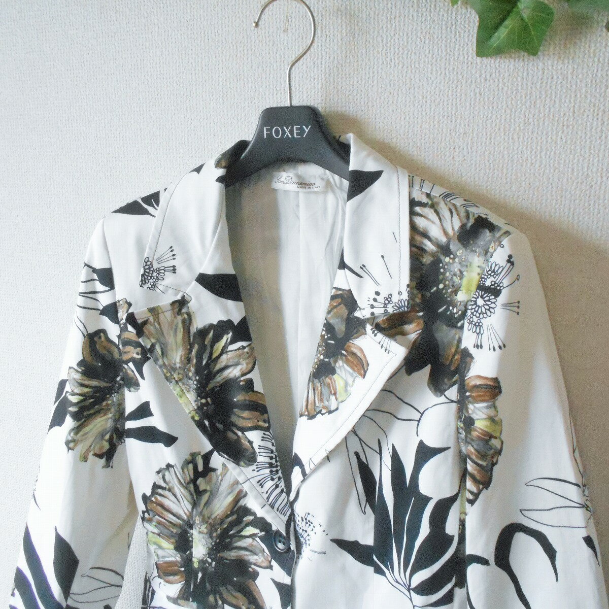 【中古】ジャンドメニコ Jan Domenico ジャケット ブレザー レディース XL イタリア製 ボタニカル プリント