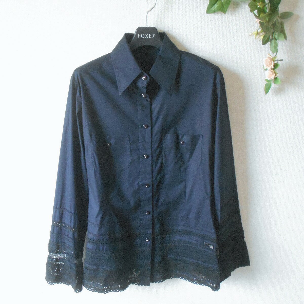 Rakuten - 【中古】インゲボルグ INGEBORG シャツ ブラウス レース レディース 黒 日本製 S
