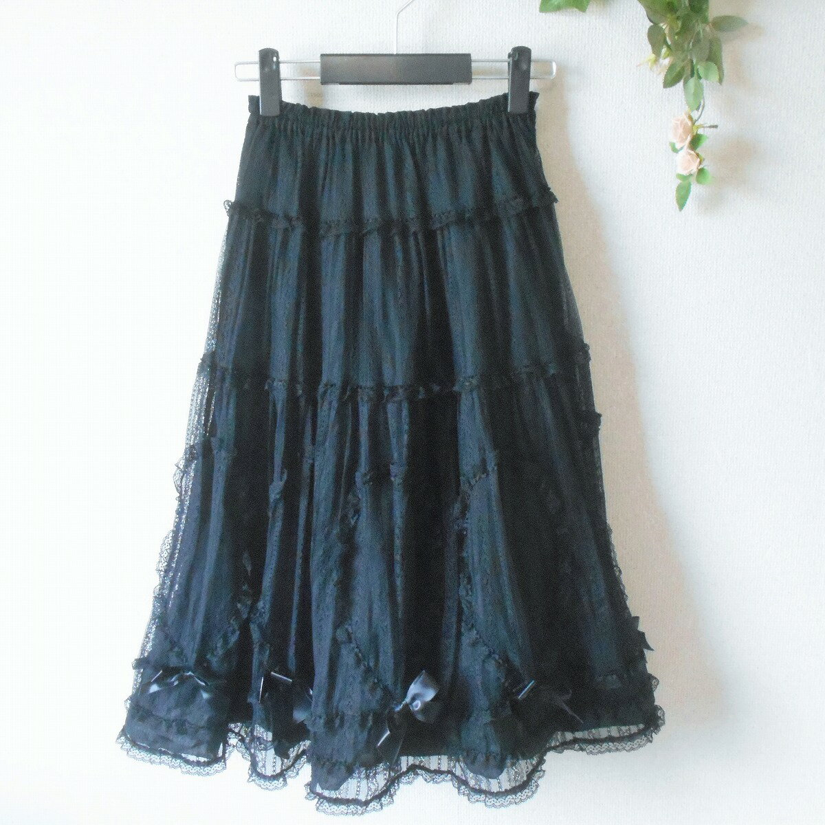 【中古】新品 タグ付き 42000円 ピンクハウス PINK HOUSE スカート チュール レース リボン 付き 未使用(4)