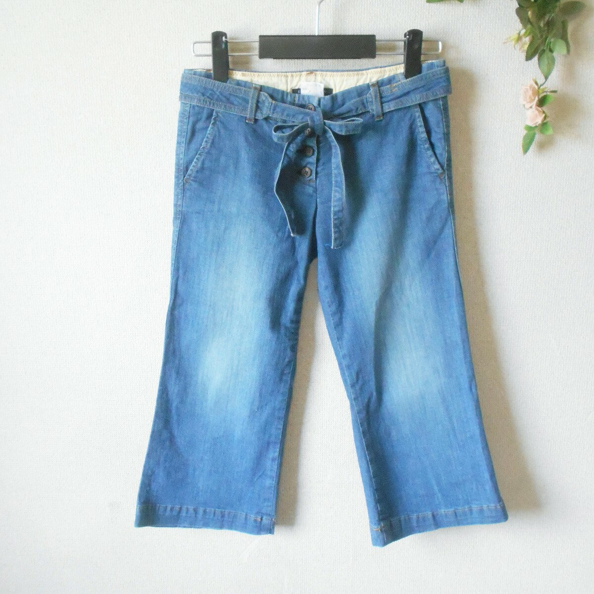 Rakuten - 【中古】セオリー theory デニム 7分丈 パンツ ジーンズ クロップドパンツ XO レディース リボン ベルト 付き ボタンフライ