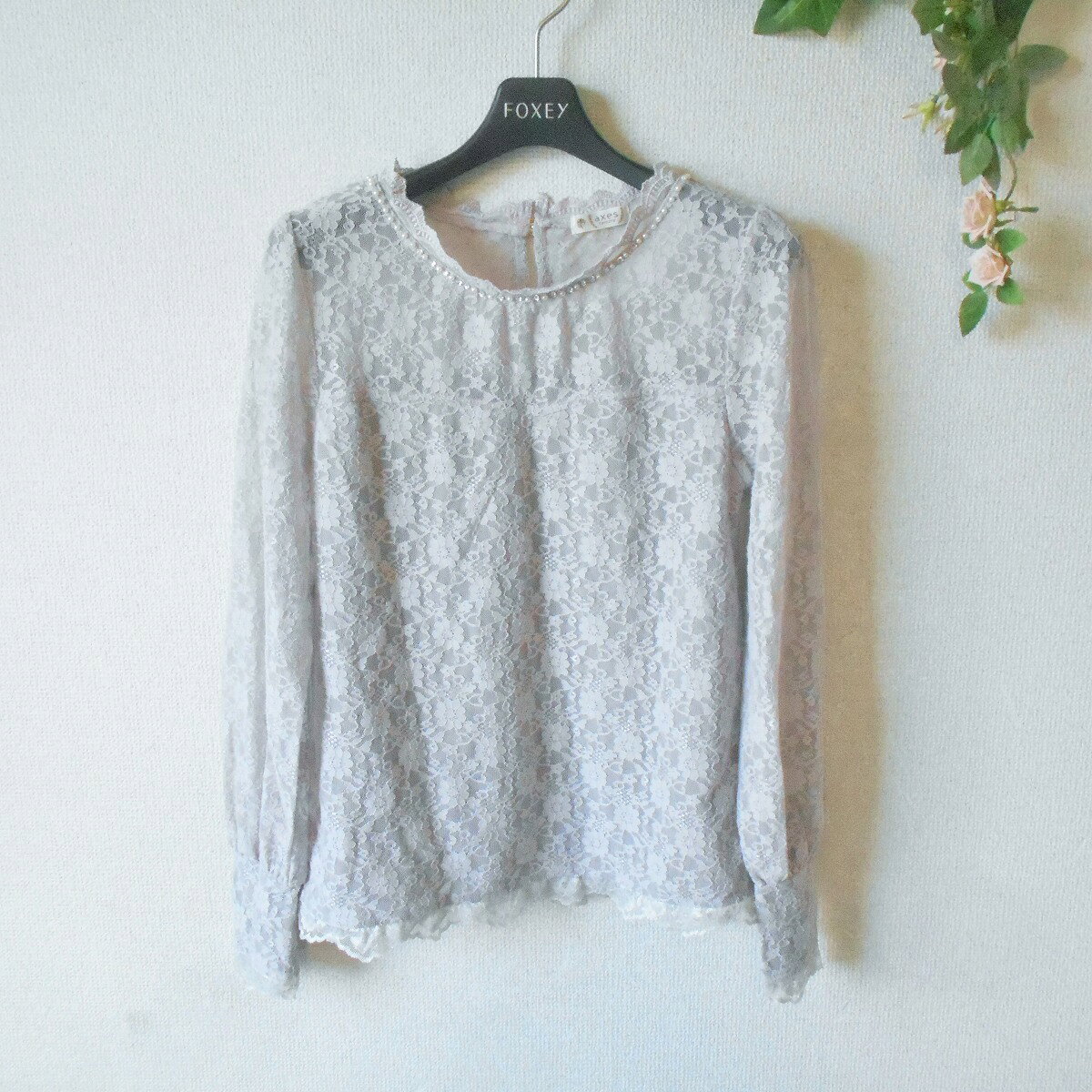 【中古】アクシーズ ファム axes femme ブラウス 総 レース レディース M 春 夏 キラキラ 装飾 付き