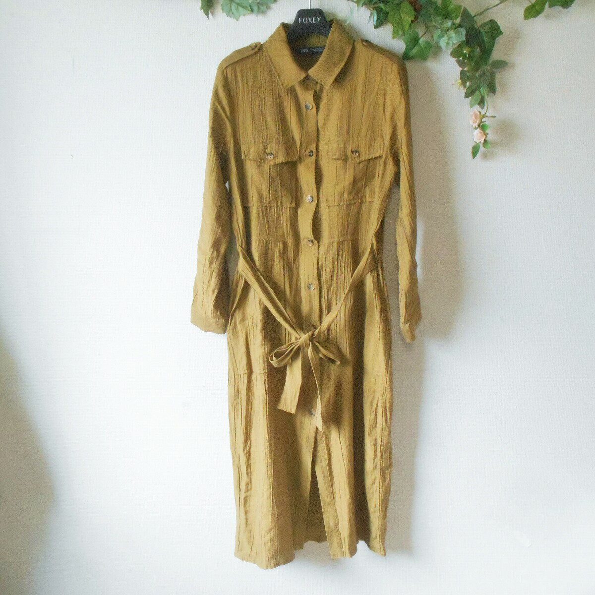 Rakuten - 【中古】ザラ ZARA ワンピース シャツ カラー レディース XS 春 秋 リボン シワ加工