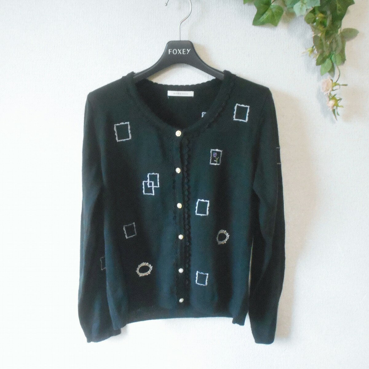【中古】アクシーズ ファム axes femme ニット カーディガン M 秋 冬 春 刺繍 レディース 長袖