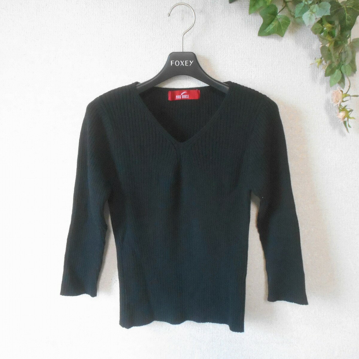 V-Neck - 【中古】ピンクハウス PINK HOUSE セーター 8分袖 リブ ニット Vネック 秋 冬 春 レディース 黒