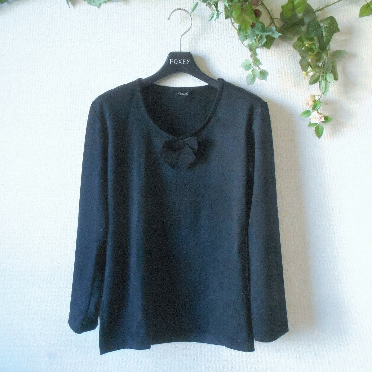 樂天商城 - 【中古】インゲボルグ INGEBORG 長袖 カットソー 秋 冬 レディース フェイク スエード リボン 付き 黒 日本製