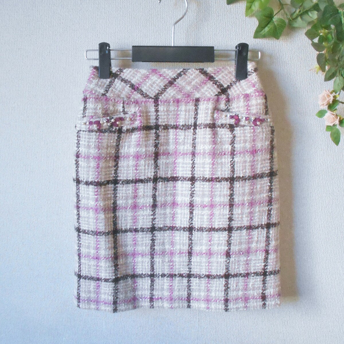 【中古】デビュードフィオレ Debut de Fiore スカート 36 秋 冬 装飾付き レディース チェック 柄 日本製