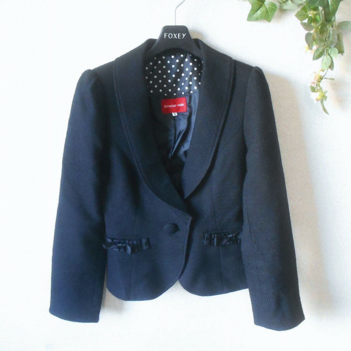 【中古】アプワイザー リッシェ Apuweiser-riche ジャケット テーラード 2 秋 冬 春 レディース リボン 黒