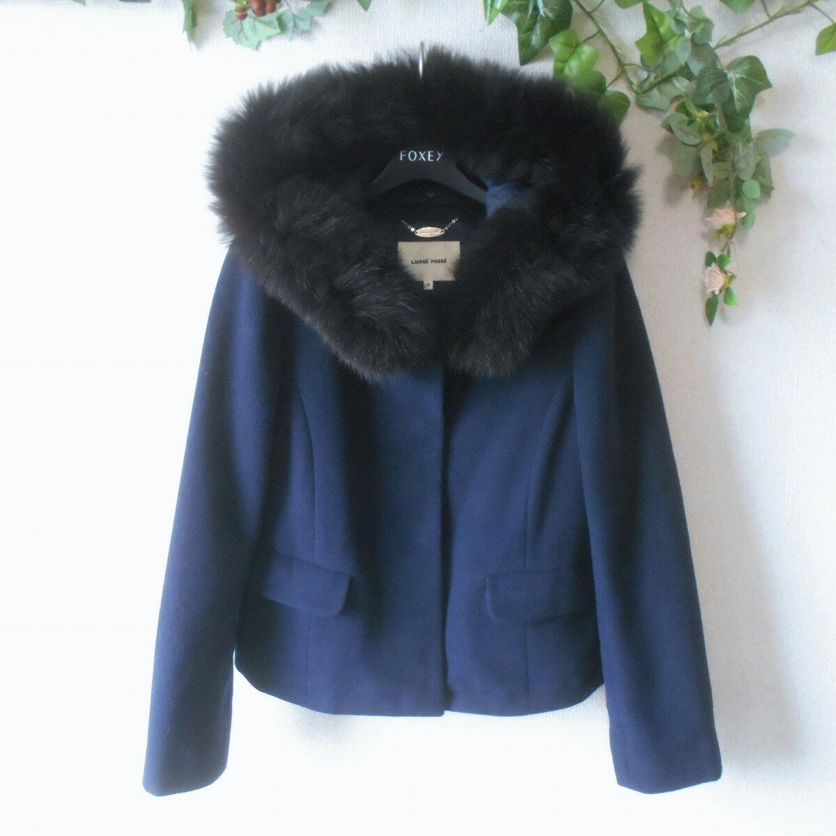 【中古】レッセパッセ LAISSE PASSE コート 38 レディース フード フォックス ファー 冬 紺