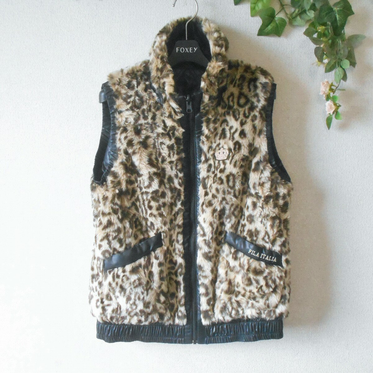 【中古】FILA GOLF フィラ ゴルフ 2WAY ベスト アウター リバーシブル レディース L アニマル ブラック