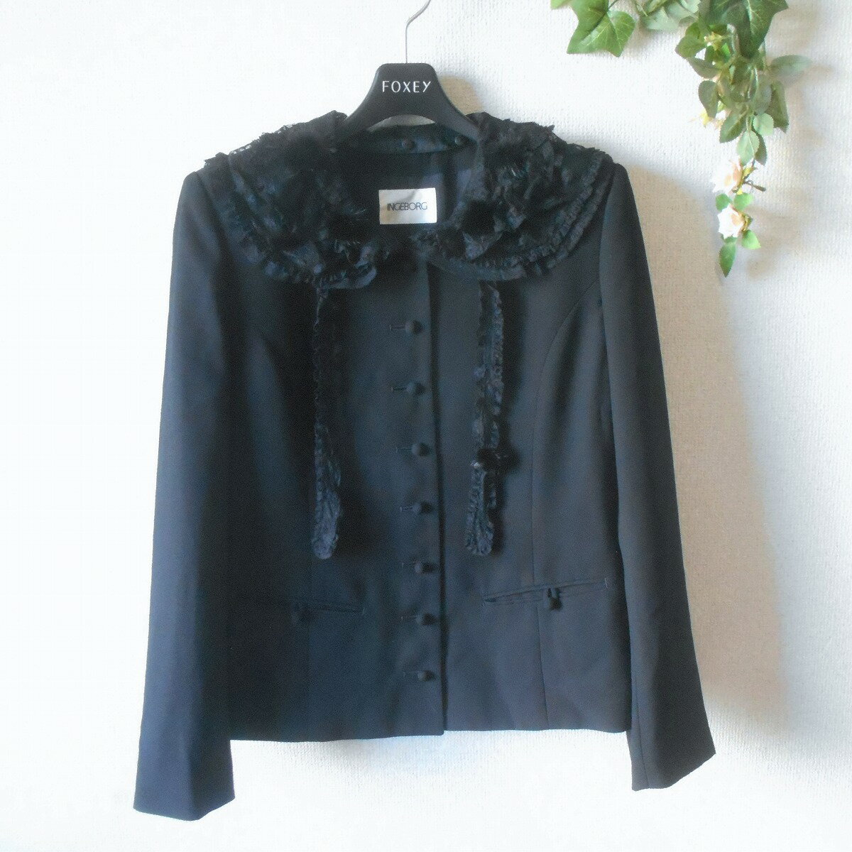 良品 INGEBORG インゲボルグ ニット リボン ジャケット ワンピース アンサンブル ブラック レディース 古着 中古 USED INGEBORG（インゲボルグ） 良品 ニット リボン ジャケット ワンピース