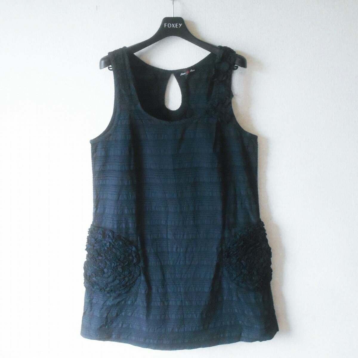 【中古】プリンチペッサ Princi Pessa チュニック ノースリーブ ジャンパースカート お花モチーフ 付き 黒 日本製