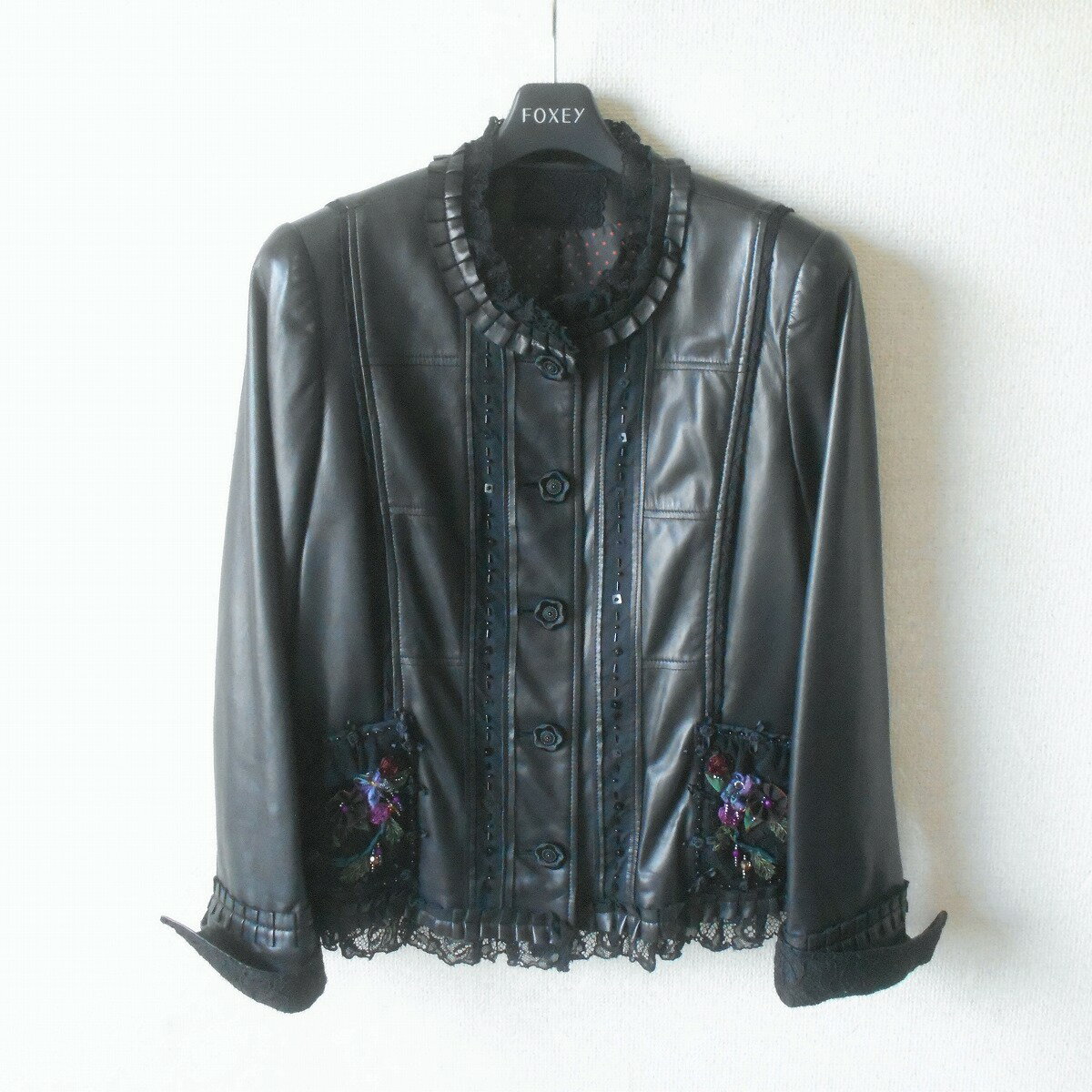 Leather - 【中古】未使用 ノンノンドール non non dorl ムッシュ榊 ノーカラー ジャケット レザージャケット レディース 黒 新品